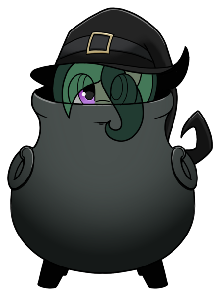 Size: 1051x1392 | Tagged: safe, artist:sefastpone, derpibooru import, oc, oc:coven, unofficial characters only, earth pony, pony, cauldron, clothes, eye clipping through hair, hat, hiding, image, male, png, simple background, stallion, transparent background, witch hat