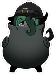 Size: 1051x1392 | Tagged: safe, artist:sefastpone, derpibooru import, oc, oc:coven, unofficial characters only, earth pony, pony, cauldron, clothes, eye clipping through hair, hat, hiding, image, male, png, simple background, stallion, transparent background, witch hat