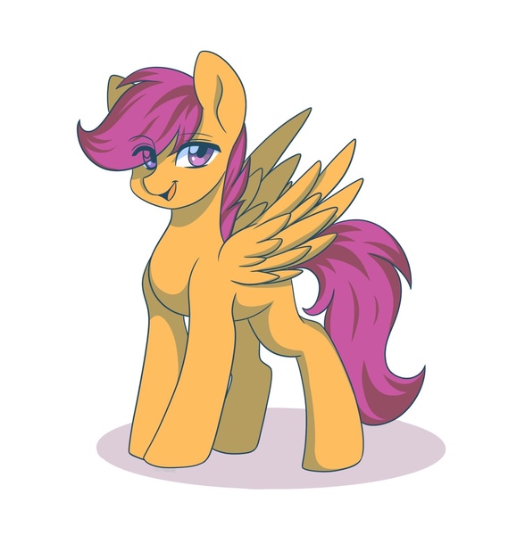 Size: 1506x1536 | Tagged: safe, artist:chickenbrony, derpibooru import, scootaloo, pegasus, pony, female, filly, foal, image, jpeg, looking at you, open mouth, smiling, solo, spread wings, wings