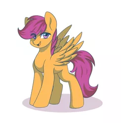 Size: 1506x1536 | Tagged: safe, artist:chickenbrony, derpibooru import, scootaloo, pegasus, pony, female, filly, foal, image, jpeg, looking at you, open mouth, smiling, solo, spread wings, wings