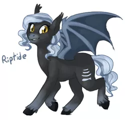 Size: 376x363 | Tagged: safe, artist:mew, derpibooru import, oc, oc:riptide, bat pony, pony, dragon wings, female, image, looking at you, mare, png, simple background, solo, white background, wings