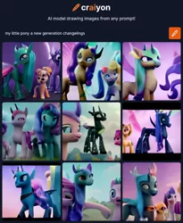 Size: 1144x1393 | Tagged: safe, craiyon, dall·e mini, derpibooru import, machine learning generated, changedling, changeling, my little pony: a new generation, g5, image, not queen chrysalis, not salmon, png, wat