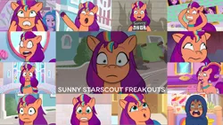 Size: 1978x1113 | Tagged: safe, derpibooru import, edit, edited screencap, editor:quoterific, screencap, sunny starscout, earth pony, pony, a home to share, mane melody, my little pony: tell your tale, nightmare roommate, spoiler:g5, spoiler:my little pony: tell your tale, spoiler:tyts01e01, spoiler:tyts01e04, spoiler:tyts01e05, spoiler:tyts01e10, spoiler:tyts01e12, spoiler:tyts01e17, spoiler:tyts01e18, spoiler:tyts01e21, spoiler:tyts01e23, another pony's trash, crying, female, freakout, g5, image, mare, my bananas, on your cutie marks, png, queens for a day, sunny-day dinners, the game is ahoof