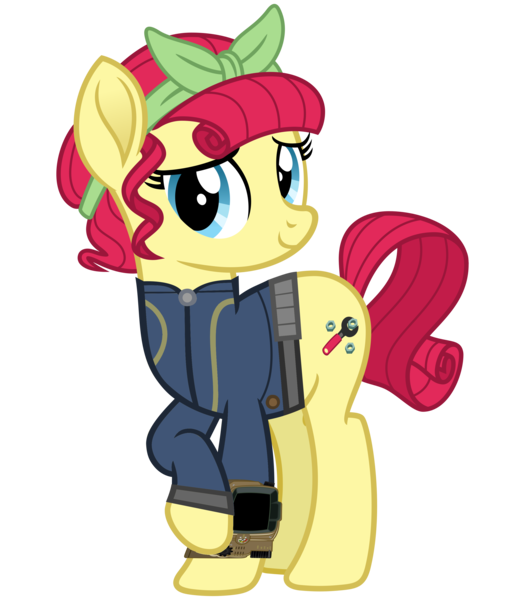 Size: 2800x3200 | Tagged: safe, artist:ponygamer2020, derpibooru import, torque wrench, earth pony, pony, fallout equestria, rainbow roadtrip, atorqueable, bandana, clothes, cute, fallout, female, high res, image, jumpsuit, looking at you, mare, overalls, pipboy, png, raised hoof, shy, shy smile, simple background, smiling, smiling at you, solo, transparent background, vault suit, vector