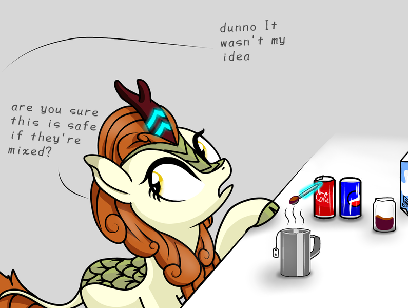 Size: 1750x1320 | Tagged: safe, artist:theuser, derpibooru import, autumn blaze, kirin, coffee, drink, image, milk, pepsi, png, soda, soda can