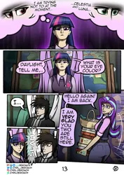 Size: 1000x1415 | Tagged: safe, artist:deroach, derpibooru import, starlight glimmer, twilight sparkle, twilight sparkle (alicorn), oc, oc:daylight, alicorn, human, comic:tales from equestria part 1, fanfic, book, clothes, comic, cutie mark, cutie mark on clothes, equestria project humanized, humanized, image, map of equestria, png, school of friendship, tinyface, winged humanization, wings