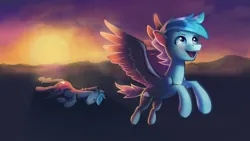 Size: 3840x2160 | Tagged: safe, artist:replacer808, derpibooru import, oc, oc:happy dream, unofficial characters only, pegasus, pony, dead, flying, high res, image, open mouth, open smile, png, self paradox, self ponidox, smiling, solo, x eyes