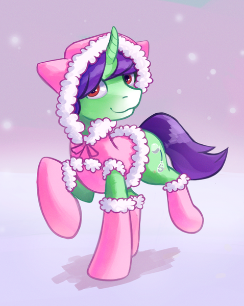 Size: 1369x1718 | Tagged: safe, artist:replacer808, derpibooru import, oc, oc:crescent star, unofficial characters only, crystal pony, pony, unicorn, balls, clothes, crystal unicorn, fuzzy balls, happy, hoodie, image, nudity, outfit, png, sissy, snow, snowflake, socks, solo, winter coat, winter outfit