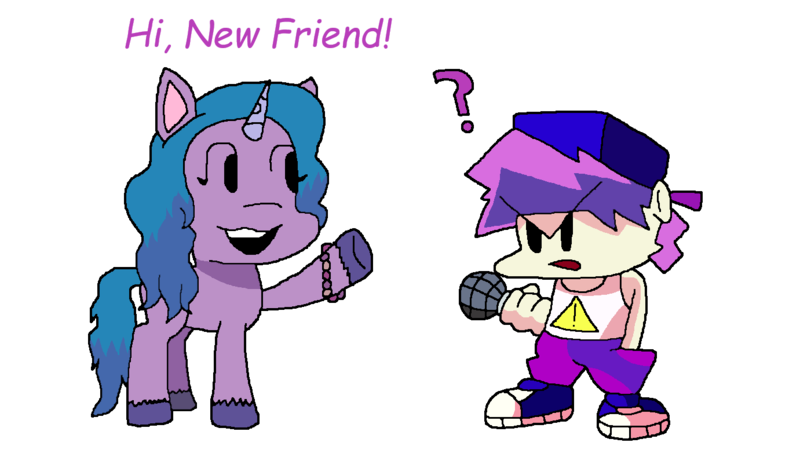 Size: 1381x777 | Tagged: safe, artist:lojo98, derpibooru import, izzy moonbow, my little pony: a new generation, boyfriend (friday night funkin), d-side, d-side boyfriend, friday night funkin', friday night funkin' d-side, funkin' is magic, g5, idea, image, png, what if