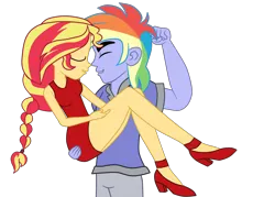 Size: 2700x1933 | Tagged: safe, artist:gmaplay, derpibooru import, rainbow blaze, oc, oc:sunrise shimmer, equestria girls, image, parent:sunset shimmer, png, simple background, sunrise shimmer, transparent background