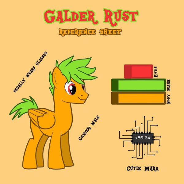 Size: 1920x1920 | Tagged: safe, artist:jamextreme140, derpibooru import, oc, oc:galder rust, pegasus, pony, description, image, jpeg, reference sheet, story included