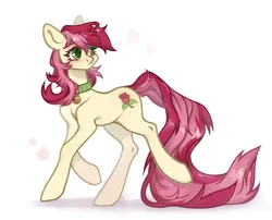 Size: 2100x1700 | Tagged: artist needed, safe, derpibooru import, roseluck, pony, collar, commission, commissioner:doom9454, cute, image, long tail, pet tag, png, pony pet, rosepet, tail