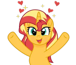 Size: 5000x4273 | Tagged: safe, artist:n0kkun, derpibooru import, sunset shimmer, pony, unicorn, blushing, commission, cute, female, heart, image, mare, open mouth, png, raised hoof, shimmerbetes, simple background, solo, sparkles, transparent background, ych example, your character here