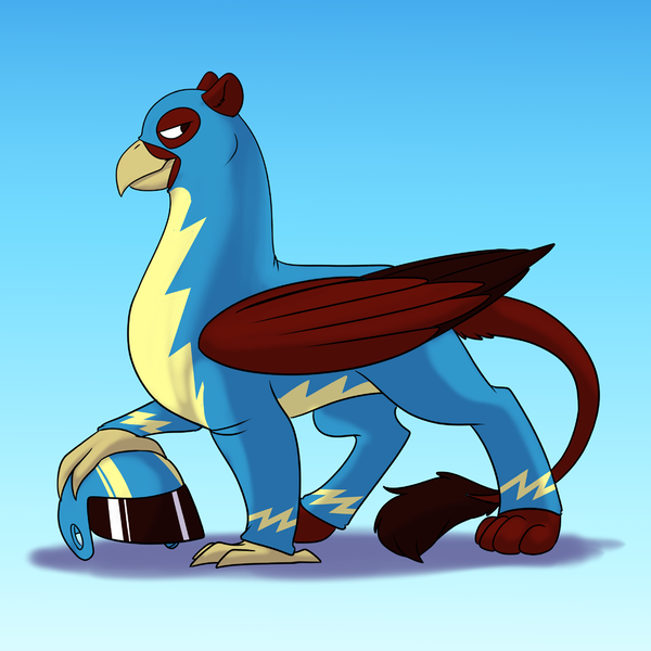 Size: 1000x1000 | Tagged: safe, artist:foxenawolf, derpibooru import, oc, unofficial characters only, gryphon, fanfic:cosmic lotus, clothes, eared griffon, fanfic art, helmet, image, male, png, solo, uniform, wonderbolts uniform