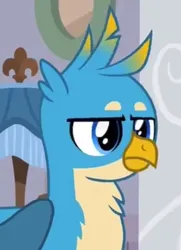 Size: 630x869 | Tagged: safe, derpibooru import, screencap, gallus, gryphon, the hearth's warming club, cropped, gallus is not amused, image, male, png, solo, unamused