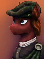 Size: 1250x1683 | Tagged: safe, derpibooru import, earth pony, pony, equestria at war mod, bust, clothes, image, png, portrait, scotland, simple background