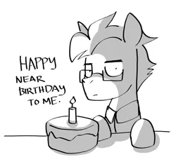 Size: 960x860 | Tagged: safe, artist:dimbulb, derpibooru import, oc, oc:dimbulb, pony, birthday, birthday cake, cake, candle, clothes, food, glasses, image, png, solo
