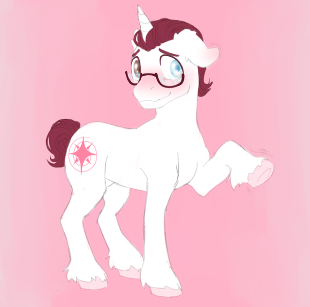 Size: 806x799 | Tagged: safe, artist:grob-ert, derpibooru import, oc, unofficial characters only, pony, unicorn, blushing, glasses, image, png, solo, wavy mouth