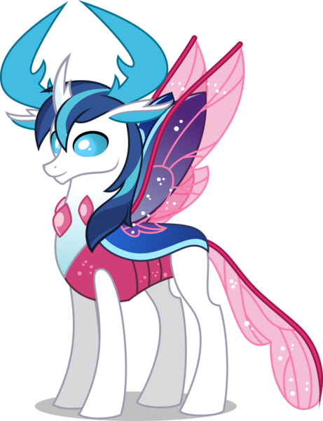 Size: 1960x2550 | Tagged: safe, artist:stellardusk, derpibooru import, shining armor, changedling, changeling, series:creature-verse, alternate universe, antlers, changedlingified, commission, horn, image, male, png, royalty, species swap, wings