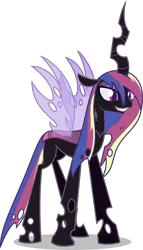 Size: 1602x2791 | Tagged: safe, artist:stellardusk, derpibooru import, princess cadance, changeling, changeling queen, series:creature-verse, changelingified, commission, female, females only, horn, image, png, species swap, wings