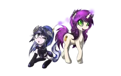 Size: 1280x800 | Tagged: safe, artist:malifikyse, derpibooru import, oc, oc:mysti synphorrnia, oc:saffron synphorrnia, unofficial characters only, pony, unicorn, duo, glow, glowing horn, horn, image, png, simple background, transparent background, unicorn oc