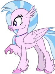 Size: 766x1030 | Tagged: safe, derpibooru import, silverstream, classical hippogriff, hippogriff, pony, female, image, looking left, mare, pink skin, png, raised hoof, simple background, solo, standing, transparent background