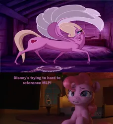 Size: 1816x1992 | Tagged: safe, artist:thegamerpainter, artist:therealdjthed, derpibooru import, edit, edited screencap, screencap, pinkie pie, earth pony, horse, pegasus, pony, 3d, comic, disney, hercules, image, logo, looking at you, pinkie being pinkie, png, spoilers for another series, text