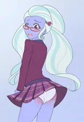 Size: 1280x1856 | Tagged: artist needed, suggestive, derpibooru import, sugarcoat, human, equestria girls, blushing, clothes, embarrassed, glasses, image, jpeg, looking back, panties, rear view, school uniform, solo, spank mark, spanked, underwear