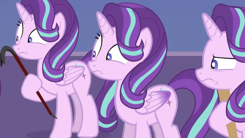 Size: 1679x944 | Tagged: safe, artist:forgalorga, derpibooru import, screencap, starlight glimmer, alicorn, pony, alicornified, baseball bat, crowbar, image, jpeg, new pony worlds, race swap, self paradox, self ponidox, starlicorn, triality, xk-class end-of-the-world scenario, youtube link