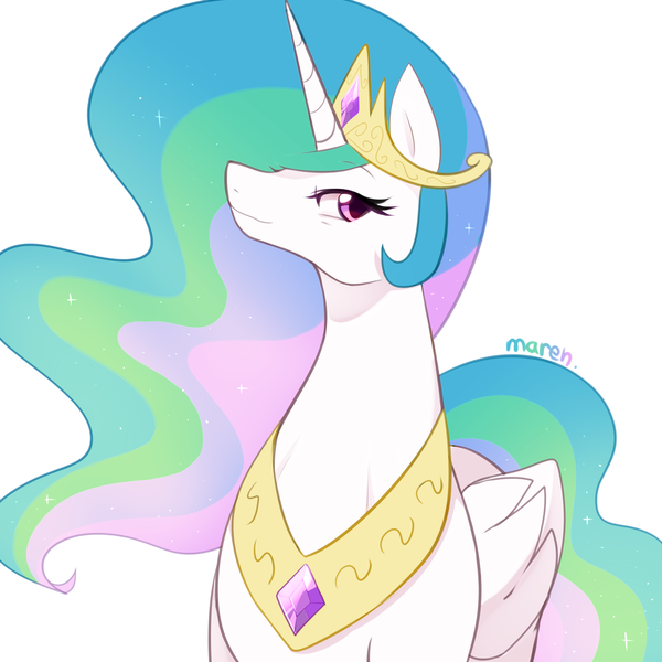 Size: 2500x2500 | Tagged: safe, artist:maren, derpibooru import, princess celestia, alicorn, pony, female, high res, image, jewelry, looking at you, mare, necklace, png, simple background, solo, white background