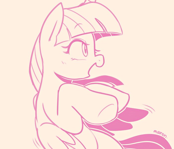 Size: 2800x2400 | Tagged: safe, artist:maren, derpibooru import, twilight sparkle, twilight sparkle (alicorn), alicorn, pony, doodle, female, high res, hooves to the chest, image, jpeg, mare, monochrome, open mouth, profile, simple background