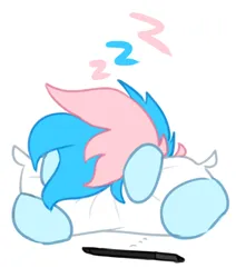 Size: 1916x2261 | Tagged: safe, artist:maren, derpibooru import, oc, oc:blue chewings, unofficial characters only, earth pony, pony, doodle, front view, image, onomatopoeia, pillow, png, simple background, sleeping, solo, sound effects, stylus, white background, zzz