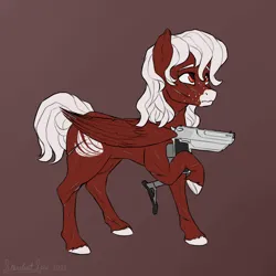 Size: 3000x3000 | Tagged: safe, artist:stardustspix, derpibooru import, oc, oc:manumit to the aethers, unofficial characters only, pegasus, pony, desert eagle, gun, image, png, scar, simple background, solo, weapon, wings