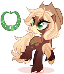 Size: 1016x1171 | Tagged: safe, artist:gihhbloonde, derpibooru import, earth pony, pony, female, hat, image, mare, offspring, parent:applejack, parent:trouble shoes, parent:troubleshoes clyde, parents:troublejack, png, simple background, solo, transparent background