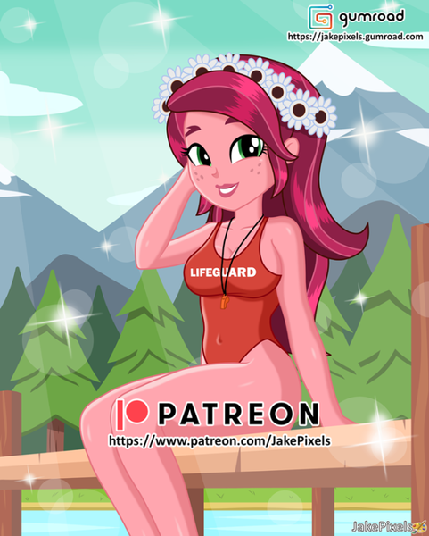Size: 601x749 | Tagged: suggestive, artist:jakepixels, derpibooru import, gloriosa daisy, equestria girls, legend of everfree, bare legs, breasts, busty gloriosa daisy, female, gumroad, gumroad logo, image, lifeguard, looking at you, patreon, patreon logo, png, seductive pose, sexy, smiling, smiling at you, solo, solo female, stupid sexy gloriosa daisy