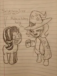 Size: 3000x4000 | Tagged: safe, derpibooru import, starlight glimmer, trixie, unicorn, alcohol, beer, cape, clothes, drunk, hat, image, jpeg, trixie's cape, trixie's hat