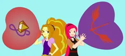 Size: 1280x579 | Tagged: safe, artist:hakdurbin, derpibooru import, adagio dazzle, oc, human, equestria girls, balloon, blowing up balloons, cutie mark, heart, heart balloon, image, inflating, jpeg, simple background