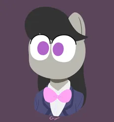 Size: 4598x4961 | Tagged: safe, artist:realgero, derpibooru import, octavia melody, anthro, bowtie, bust, clothes, eye clipping through hair, image, komi can't communicate, komi-san, no mouth, no nose, no nostrils, no pupils, png, purple background, shirt, simple background, solo