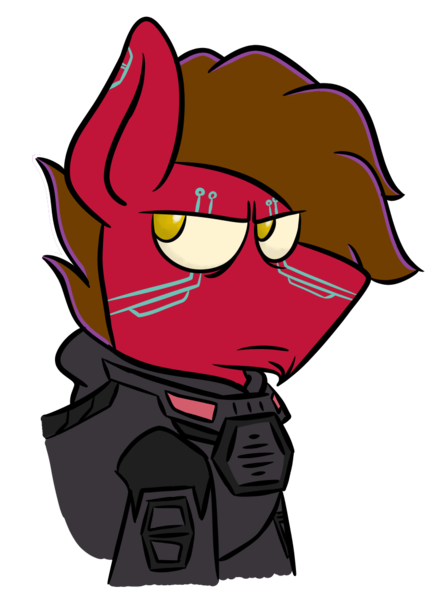 Size: 800x1100 | Tagged: safe, artist:grandfinaleart, derpibooru import, oc, oc:grand finale, unofficial characters only, pony, augmented, brown hair, brown mane, brown tail, clothes, cyberpunk, digital art, facial hair, goatee, golden eyes, image, male, png, pony oc, red fur, simple background, solo, stallion, stallion oc, suit, tail, transparent background