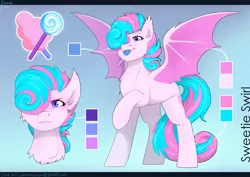 Size: 3035x2150 | Tagged: safe, artist:sinrinf, derpibooru import, oc, oc:sweetie swirl, pony, bat wings, commission, image, png, reference sheet, solo, wings, ych result