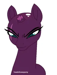 Size: 432x564 | Tagged: safe, derpibooru import, tempest shadow, earth pony, unicorn, bald, headshave, image, jpeg, shaved, shaved head, shaved mane, simple background, solo, white background