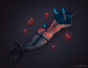 Size: 4500x3500 | Tagged: explicit, artist:phenya, derpibooru import, oc, oc:rosy firefly, anthro, ass, butt, candle, femboy, fishnets, high heels, horsecock, image, male, nudity, penis, png, shoes, solo, solo male, wax play