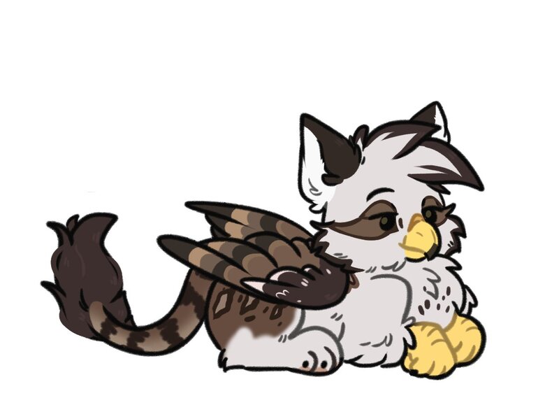 Size: 1204x902 | Tagged: safe, artist:kiiitssss, derpibooru import, oc, oc:ospreay, gryphon, chest fluff, chibi, commission, cute, daaaaaaaaaaaw, eared griffon, griffon oc, image, jpeg, lying down, ponyloaf, prone, smiling