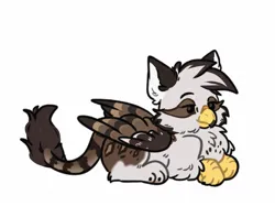 Size: 1204x902 | Tagged: safe, artist:kiiitssss, derpibooru import, oc, oc:ospreay, gryphon, chest fluff, chibi, commission, cute, daaaaaaaaaaaw, eared griffon, griffon oc, image, jpeg, lying down, ponyloaf, prone, smiling