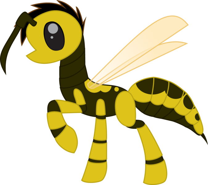 Size: 2596x2310 | Tagged: safe, artist:emc-blingds, derpibooru import, oc, unofficial characters only, insect, original species, wasp, wasp pony, image, png, raised hoof, simple background, solo, transparent background