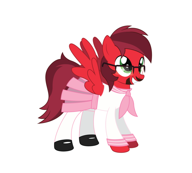 Size: 1971x1771 | Tagged: safe, artist:lunahazacookie, derpibooru import, oc, unofficial characters only, pegasus, pony, beard, clothes, crossdressing, facial hair, glasses, grin, image, pegasus oc, png, school uniform, simple background, smiling, solo, transparent background, wings