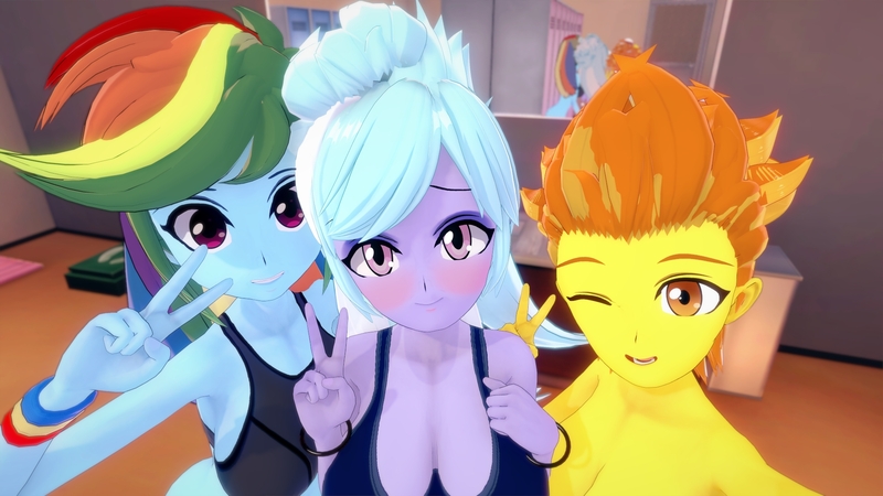 Size: 1920x1080 | Tagged: suggestive, artist:hornydogo, derpibooru import, cloudchaser, rainbow dash, spitfire, equestria girls, 3d, image, jpeg, koikatsu