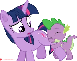 Size: 3011x2388 | Tagged: safe, artist:frownfactory, derpibooru import, spike, twilight sparkle, dragon, pony, unicorn, spike at your service, ear fluff, eyes closed, female, horn, hug, image, male, mare, png, simple background, transparent background, unicorn twilight, vector