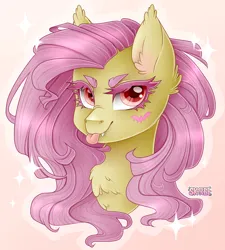 Size: 1920x2136 | Tagged: safe, artist:sk-ree, derpibooru import, fluttershy, bat pony, pony, bat ponified, bust, flutterbat, image, jpeg, portrait, race swap, solo, tongue out