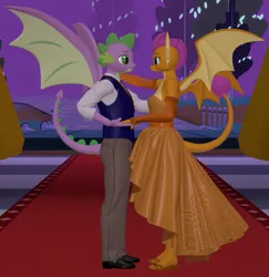 Size: 1051x1080 | Tagged: safe, artist:ponygamer2020, artist:ponygamersfm, derpibooru import, smolder, spike, anthro, dragon, 3d, beauty and the beast, clothes, couple, crying, cute, daaaaaaaaaaaw, dancing, disney, disney princess, dragoness, dress, duo, female, flats, flower, good end, happy, happy ending, holding hands, image, legs, looking at each other, looking at someone, love, male, marriage, nexgen, older, older smolder, older spike, pants, png, sad, scene interpretation, shipping, shoes, smiling, smolder also dresses in style, smolderbetes, source filmmaker, spikabetes, spikelove, spolder, spread wings, straight, tears of joy, tuxedo, wedding, wedding dress, winged spike, wings